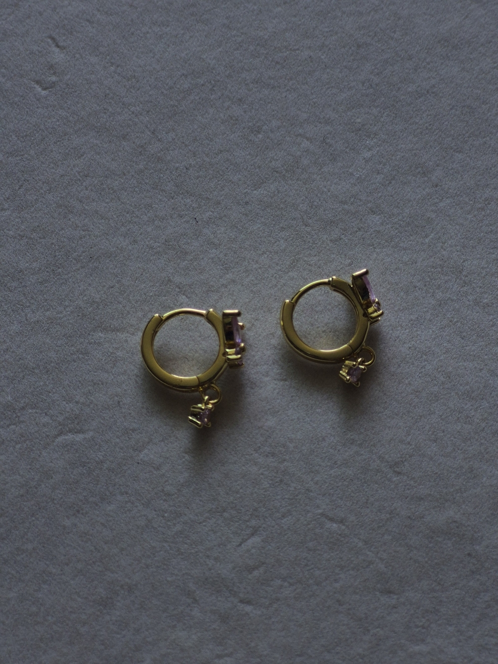 Gold Hoop Earrings with Pink Butterfly Gemstone Charm